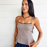 Houndstooth Print Lace Trim Cami - Infinity Raine