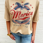 Merica Oversized Graphic In Mineral Taupe - Infinity Raine