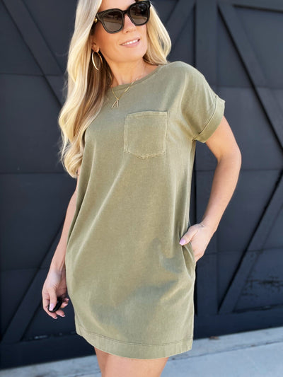 Basic T-Shirt Mini Dress In Moss - Infinity Raine