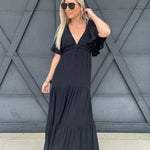 Deep V-Neck Maxi Dress In Black - Infinity Raine