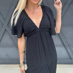 Deep V-Neck Maxi Dress In Black - Infinity Raine