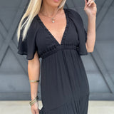 Deep V-Neck Maxi Dress In Black - Infinity Raine