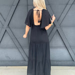 Deep V-Neck Maxi Dress In Black - Infinity Raine