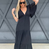 Deep V-Neck Maxi Dress In Black - Infinity Raine
