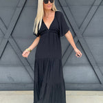 Deep V-Neck Maxi Dress In Black - Infinity Raine