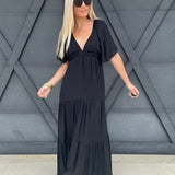 Deep V-Neck Maxi Dress In Black - Infinity Raine