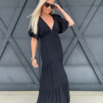 Deep V-Neck Maxi Dress In Black - Infinity Raine