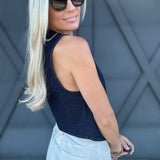 Button Down Washed Denim Vest In Indigo - Infinity Raine