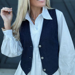 Button Down Washed Denim Vest In Indigo - Infinity Raine