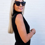 High Neck Sleeveless Knit Top In Black - Infinity Raine