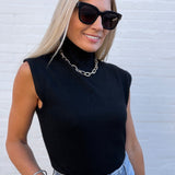 High Neck Sleeveless Knit Top In Black - Infinity Raine