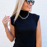 High Neck Sleeveless Knit Top In Black - Infinity Raine