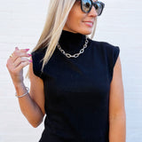 High Neck Sleeveless Knit Top In Black - Infinity Raine