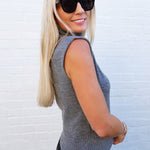 High Neck Sleeveless Knit Top In Charcoal - Infinity Raine