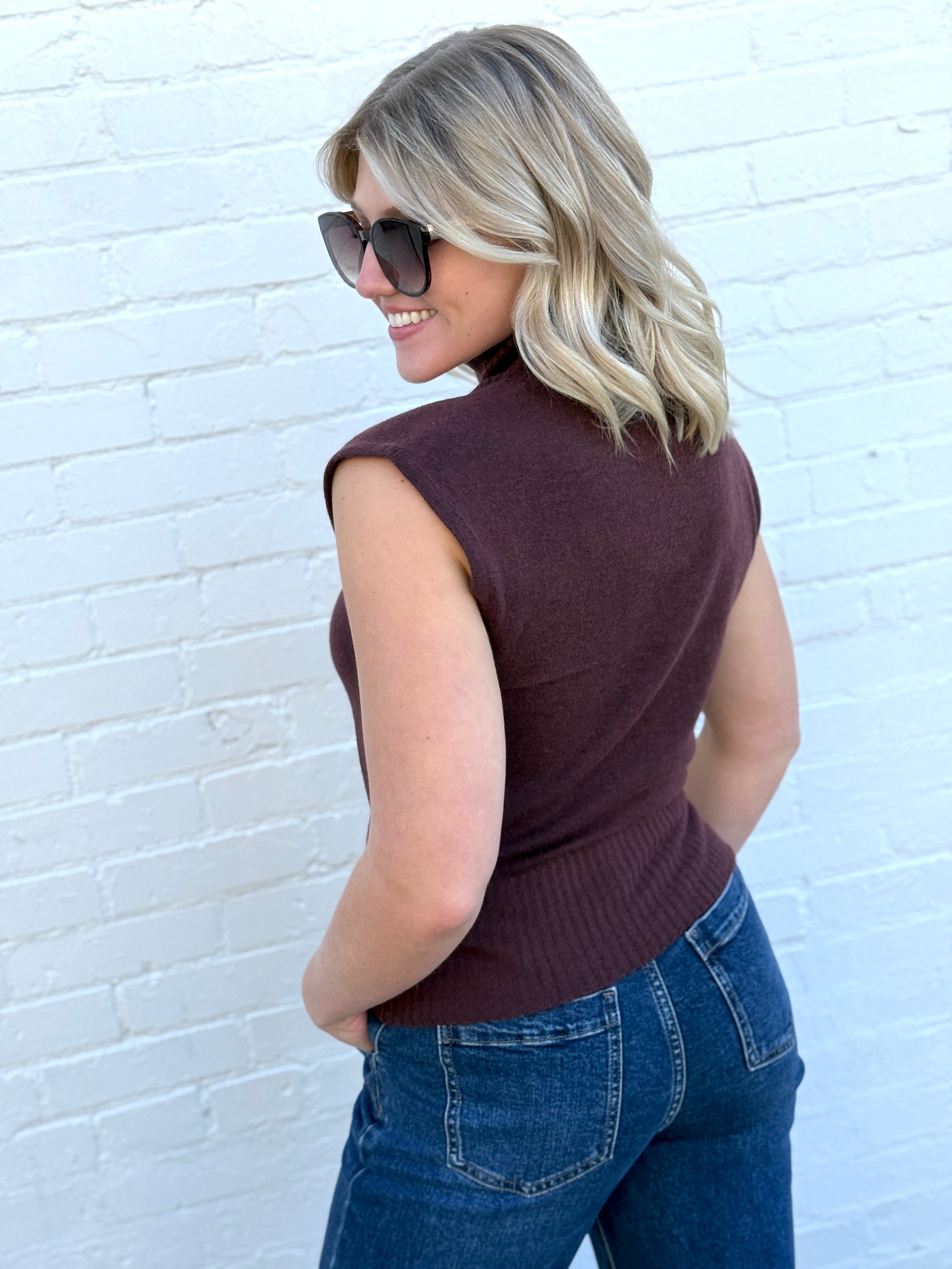 HYFVE Inc. Tops - Blouses High Neck Sleeveless Knit Top In Chestnut