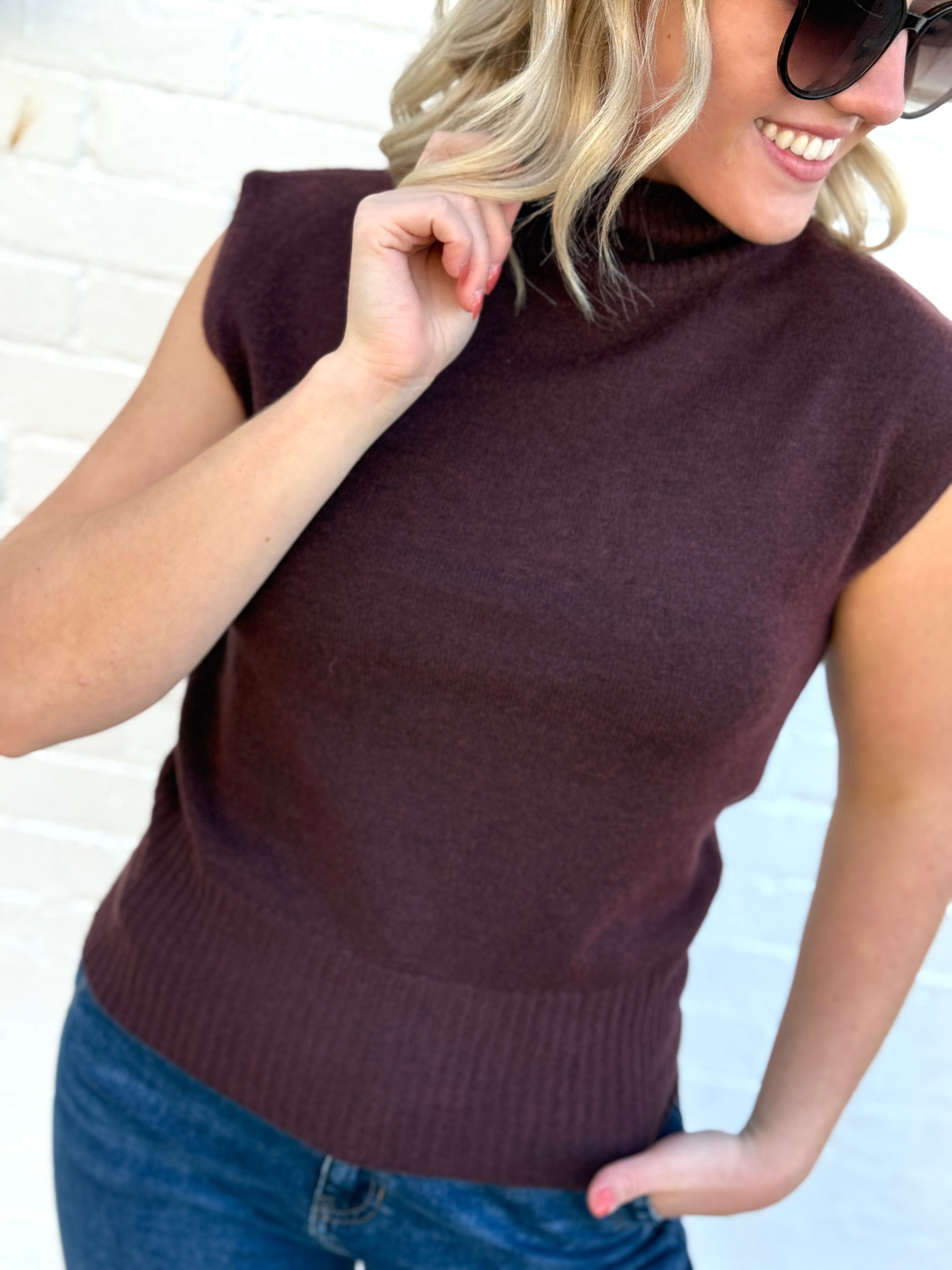 HYFVE Inc. Tops - Blouses High Neck Sleeveless Knit Top In Chestnut