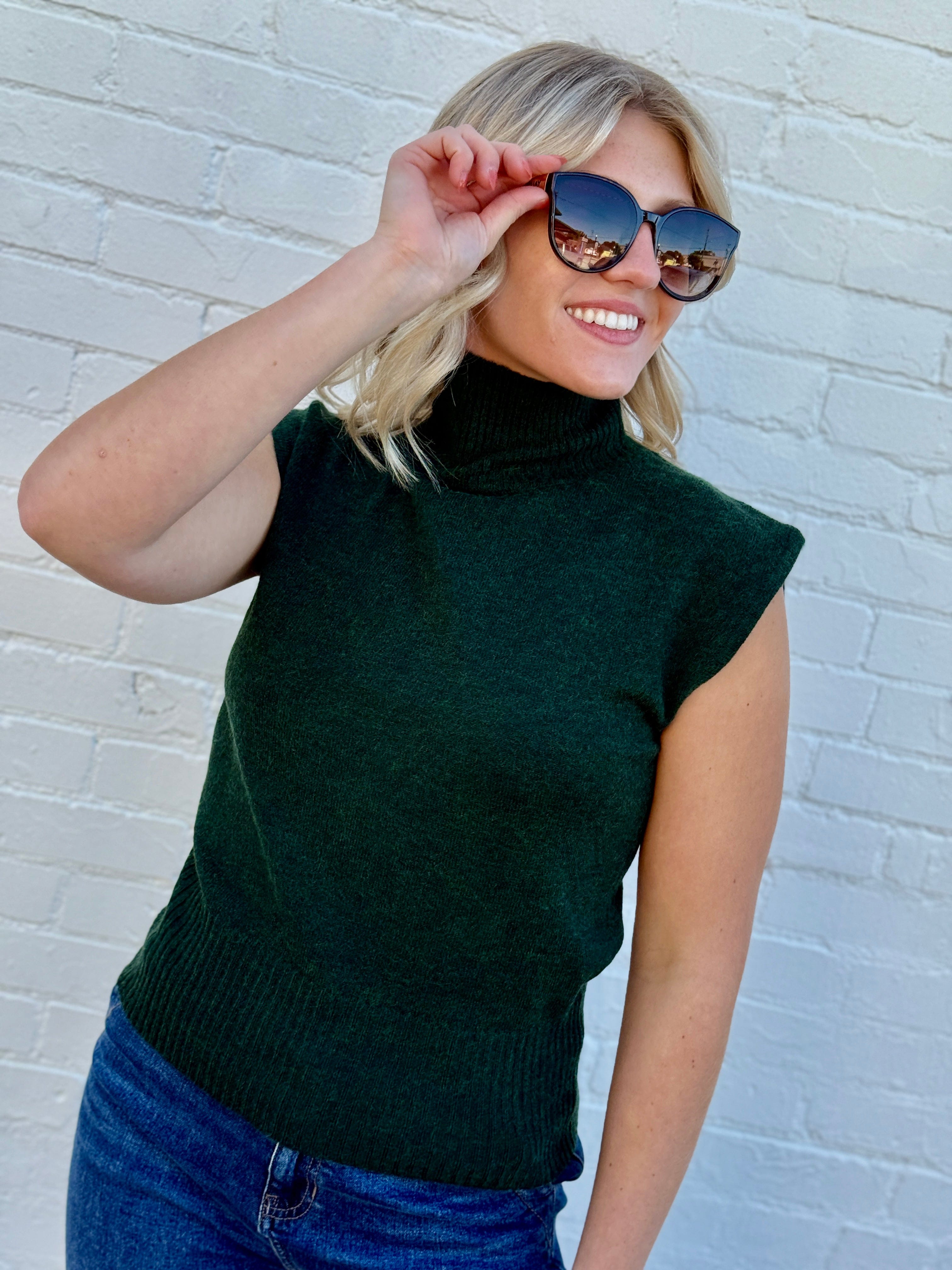 HYFVE Inc. Tops - Blouses High Neck Sleeveless Knit Top In Deep Green