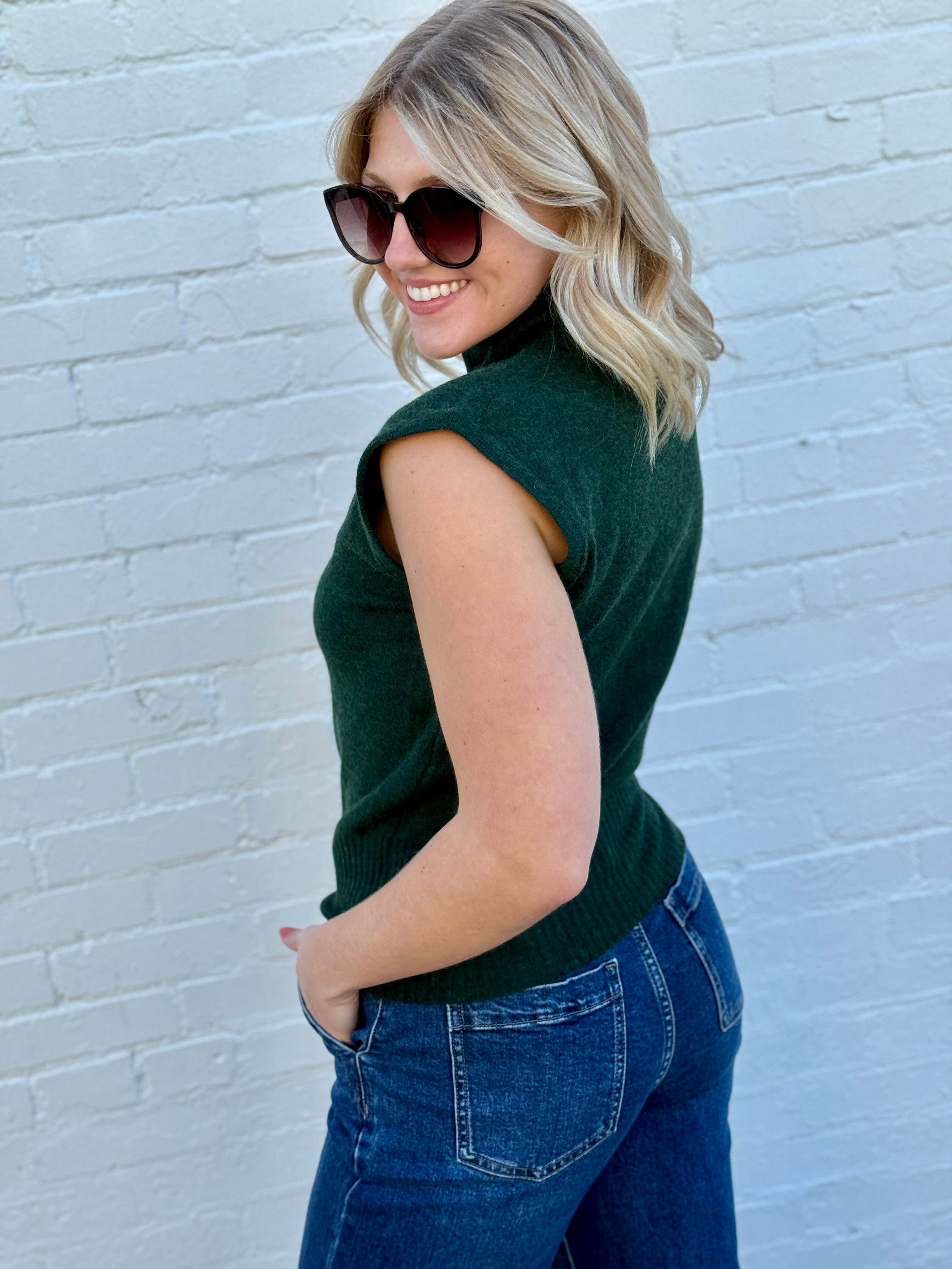 HYFVE Inc. Tops - Blouses High Neck Sleeveless Knit Top In Deep Green