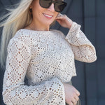 Crochet Long-sleeved Crop Top in Beige - Infinity Raine