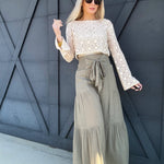 Crochet Long-sleeved Crop Top in Beige - Infinity Raine