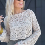 Crochet Long-sleeved Crop Top in Beige - Infinity Raine