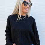 Cropped Cable Knit Sweater In Black - Infinity Raine