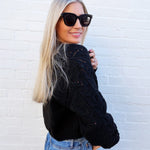 Cropped Cable Knit Sweater In Black - Infinity Raine