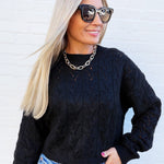 Cropped Cable Knit Sweater In Black - Infinity Raine