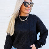 Cropped Cable Knit Sweater In Black - Infinity Raine