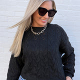 Cropped Cable Knit Sweater In Black - Infinity Raine