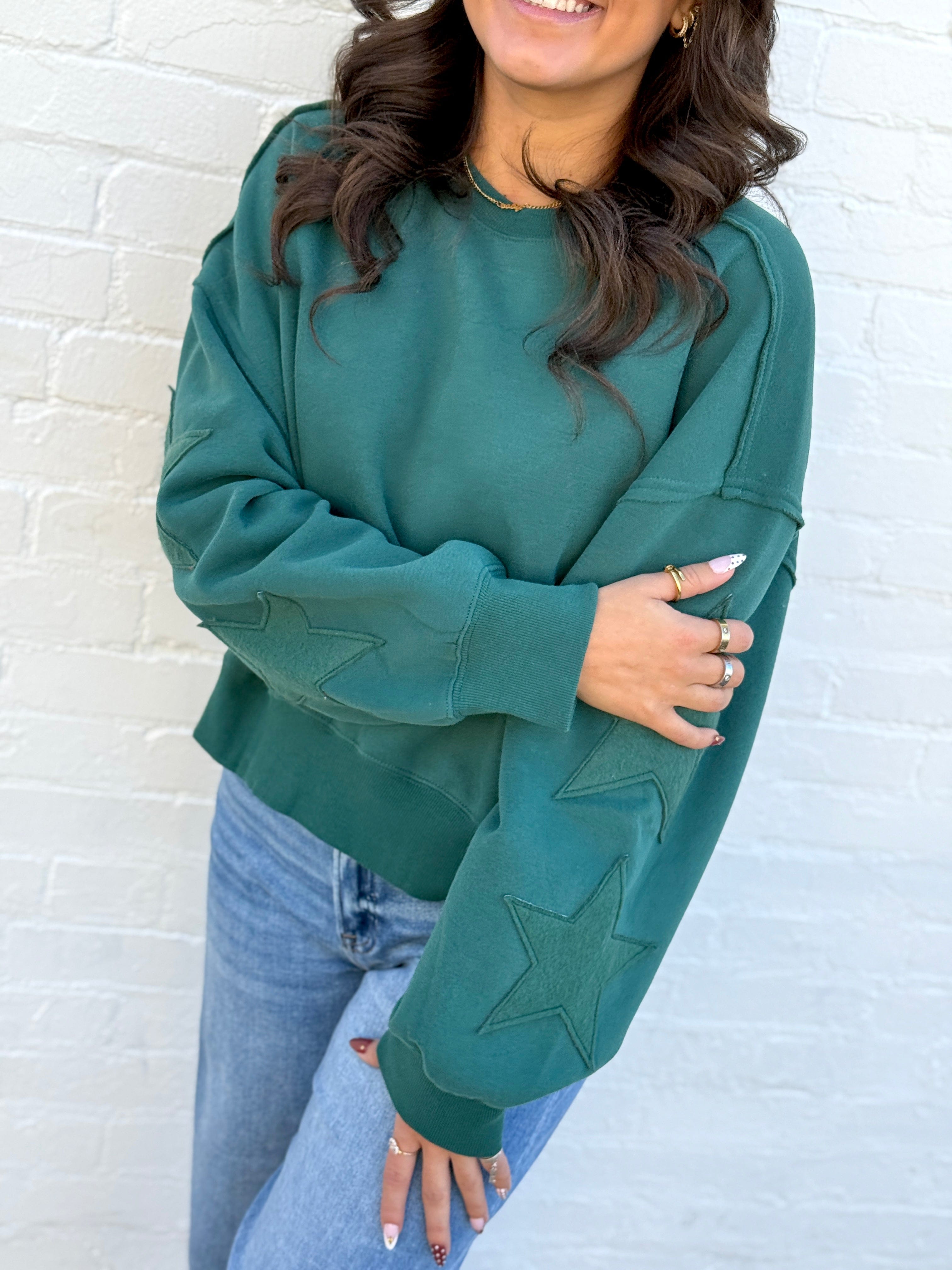 HYFVE Inc. Tops - Sweatshirts Star Patch Crewneck Sweatshirt In Dark Green