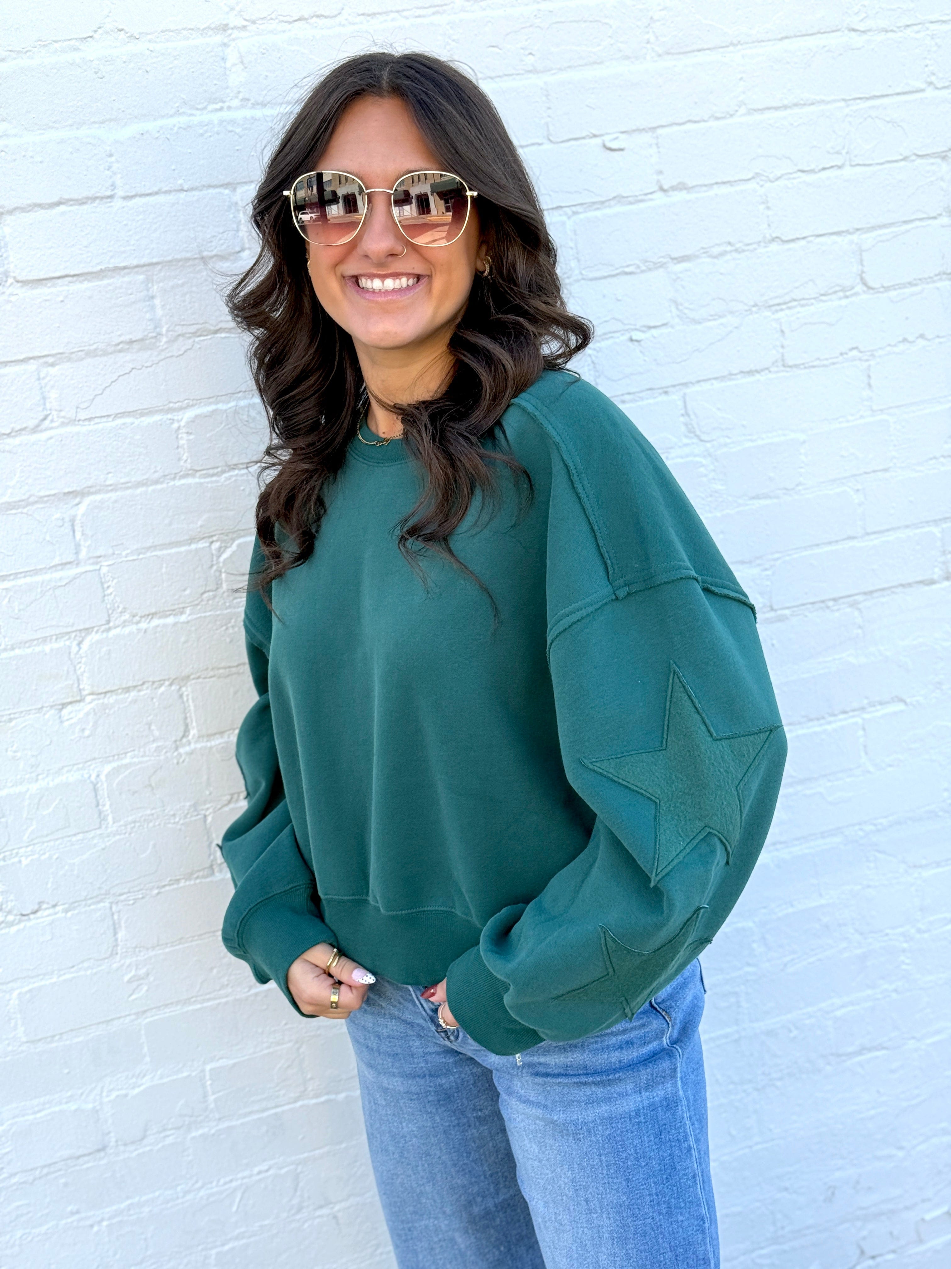 HYFVE Inc. Tops - Sweatshirts Star Patch Crewneck Sweatshirt In Dark Green