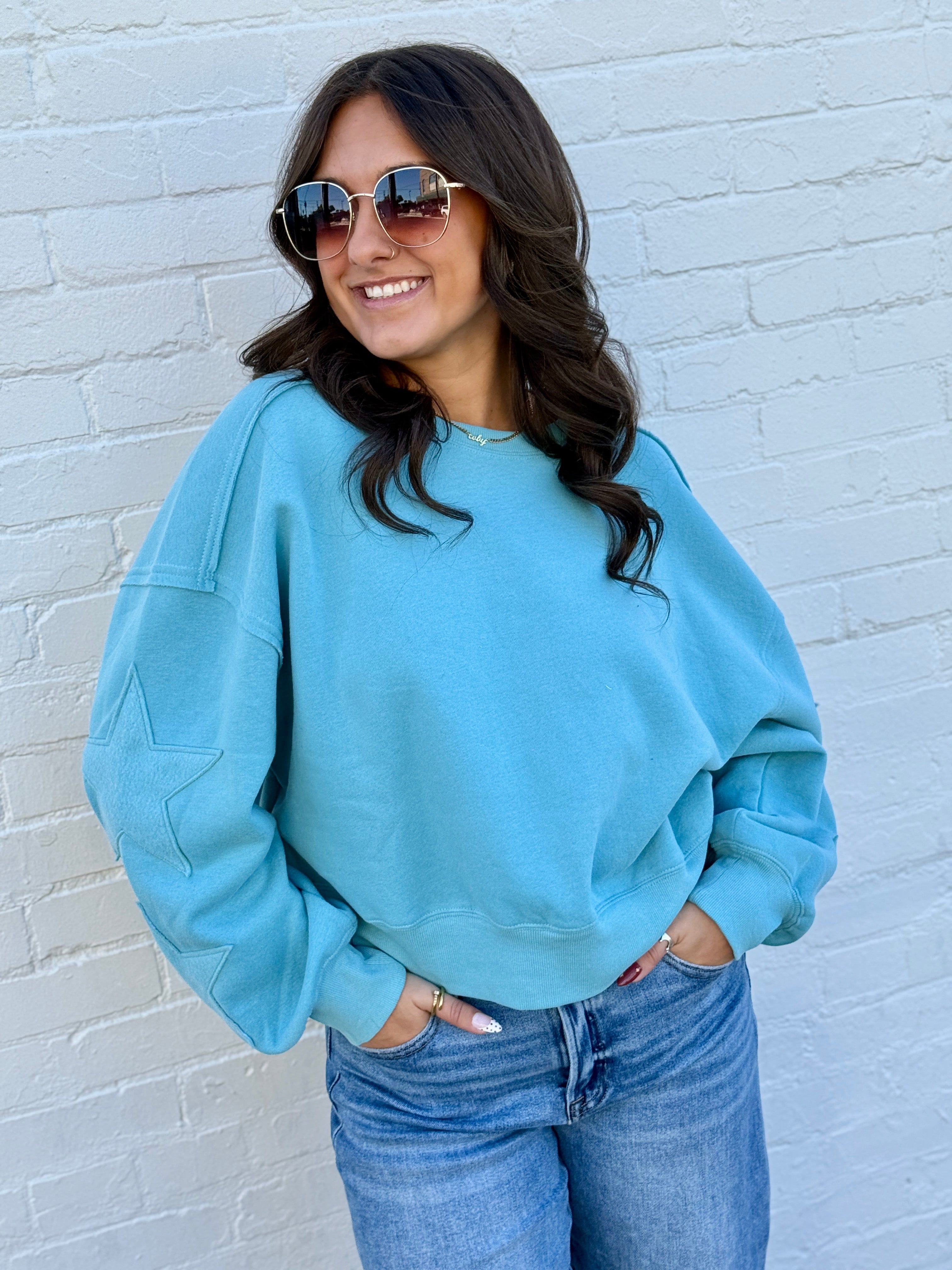 HYFVE Inc. Tops - Sweatshirts Star Patch Crewneck Sweatshirt In Sky Blue