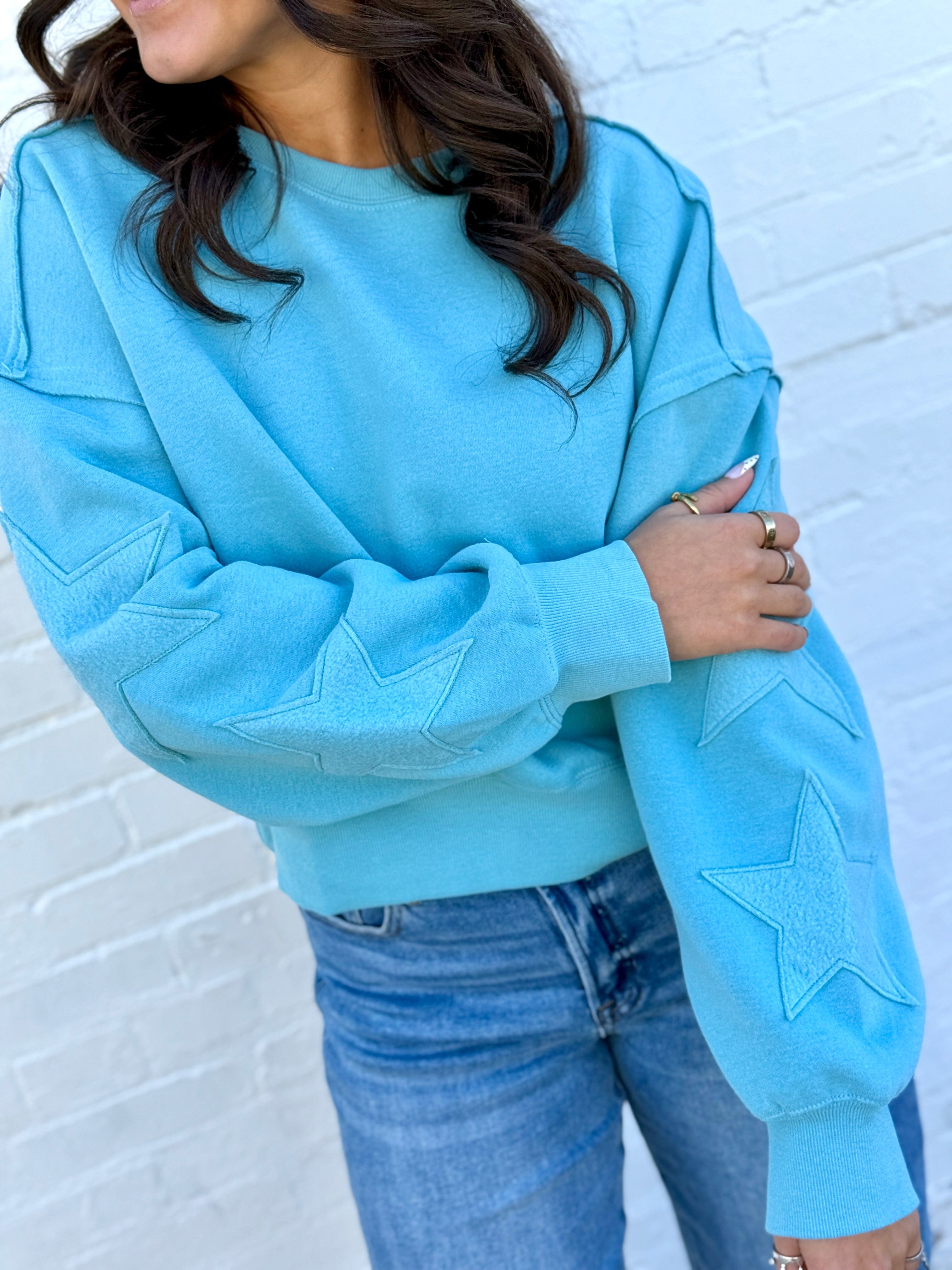 HYFVE Inc. Tops - Sweatshirts Star Patch Crewneck Sweatshirt In Sky Blue