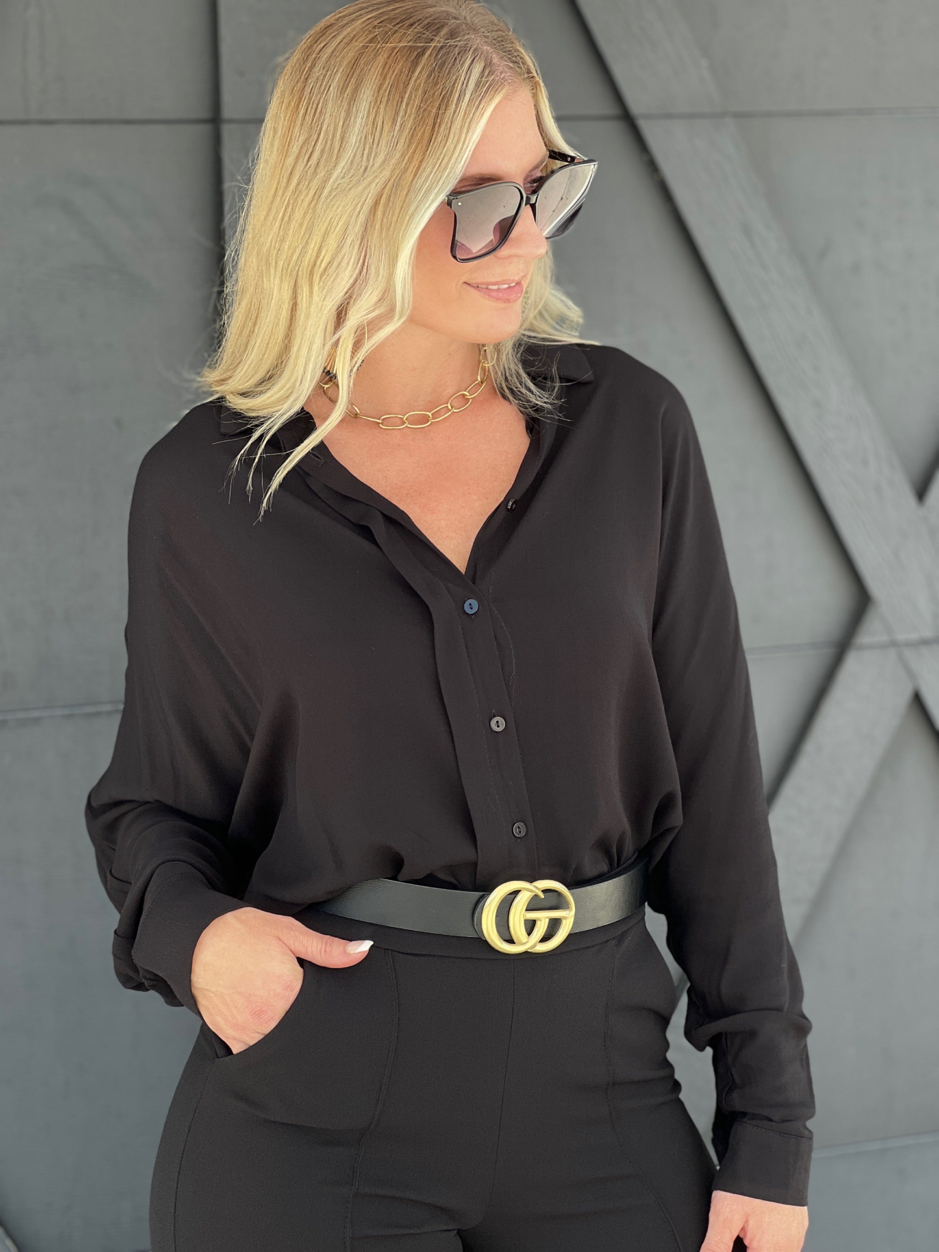 Always Chic And Simple Oversized Shirt-Black - Infinity Raine