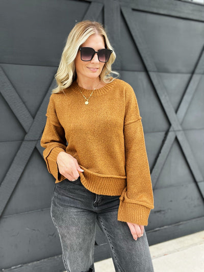 Autumn Ride Long Sleeve Sweater-Pale Brown - Infinity Raine