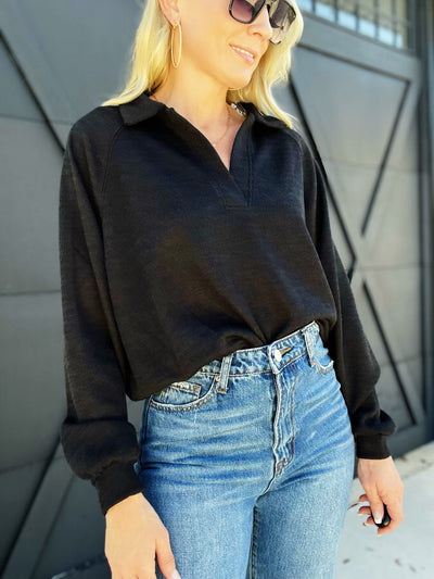 Simply The Best Half Placket Knit Top-Black - Infinity Raine