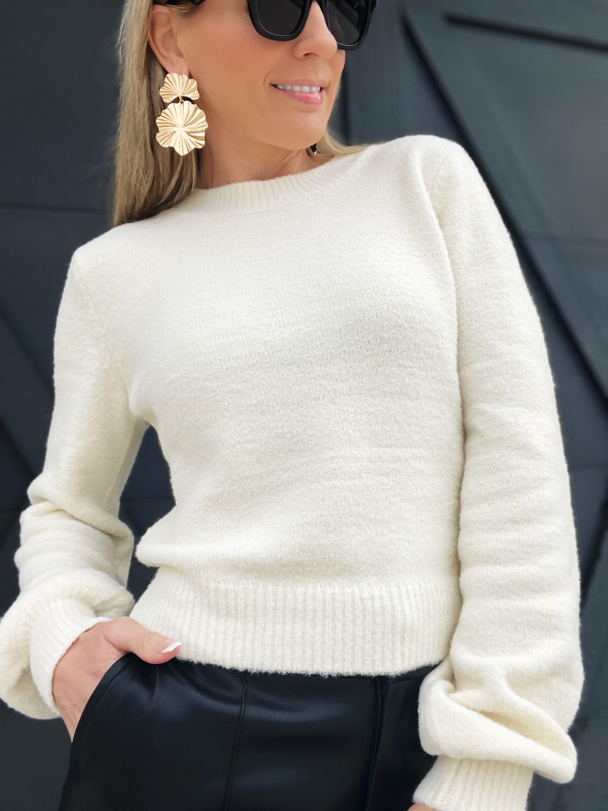 Ride On By Cropped Sweater-Cream - Infinity Raine