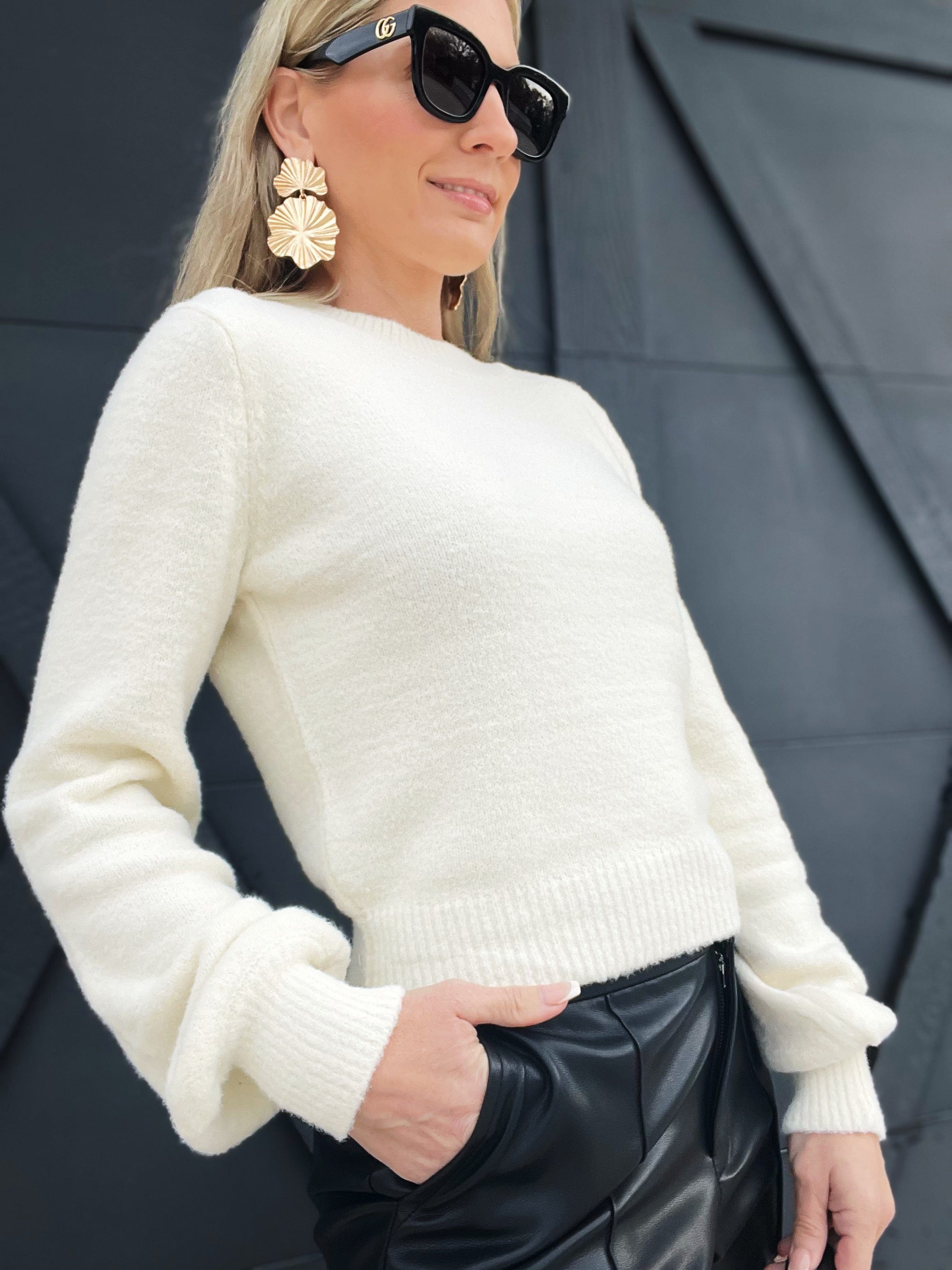 Ride On By Cropped Sweater-Cream - Infinity Raine