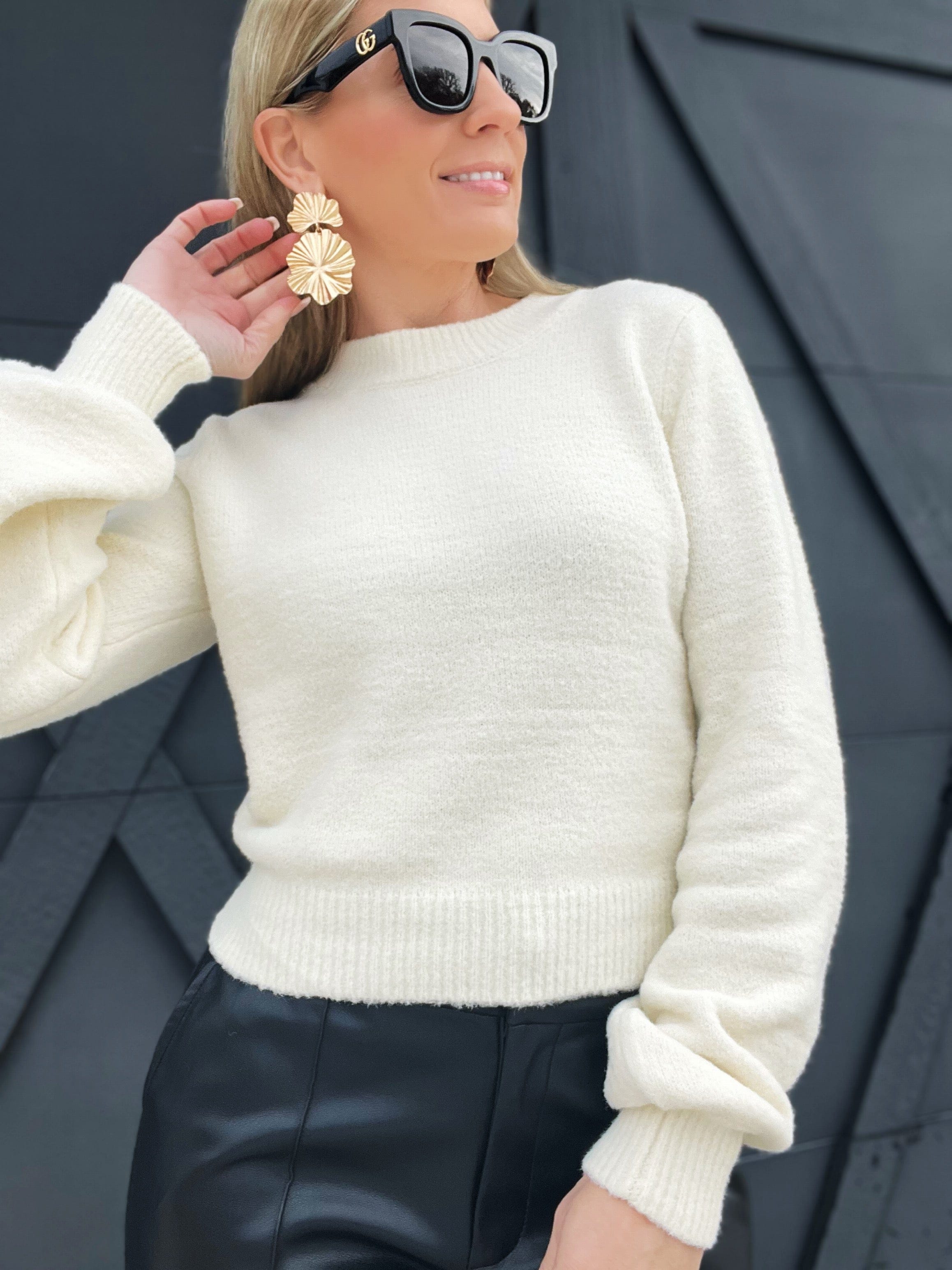 Ride On By Cropped Sweater-Cream - Infinity Raine