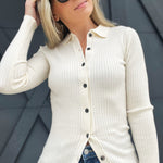 Speak Chic Ribbed Collared Sweater-Cream - Infinity Raine