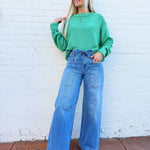 HYFVE Tops - Sweaters Boxy Cropped Long Sleeve Sweater In Emerald