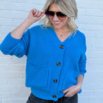 HYFVE Tops - Sweaters Button Front Oversized Cardigan In Ocean Blue