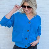 HYFVE Tops - Sweaters Button Front Oversized Cardigan In Ocean Blue