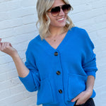HYFVE Tops - Sweaters Button Front Oversized Cardigan In Ocean Blue