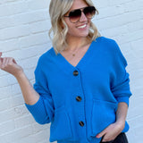 HYFVE Tops - Sweaters Button Front Oversized Cardigan In Ocean Blue