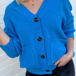 HYFVE Tops - Sweaters Button Front Oversized Cardigan In Ocean Blue