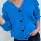 HYFVE Tops - Sweaters Button Front Oversized Cardigan In Ocean Blue
