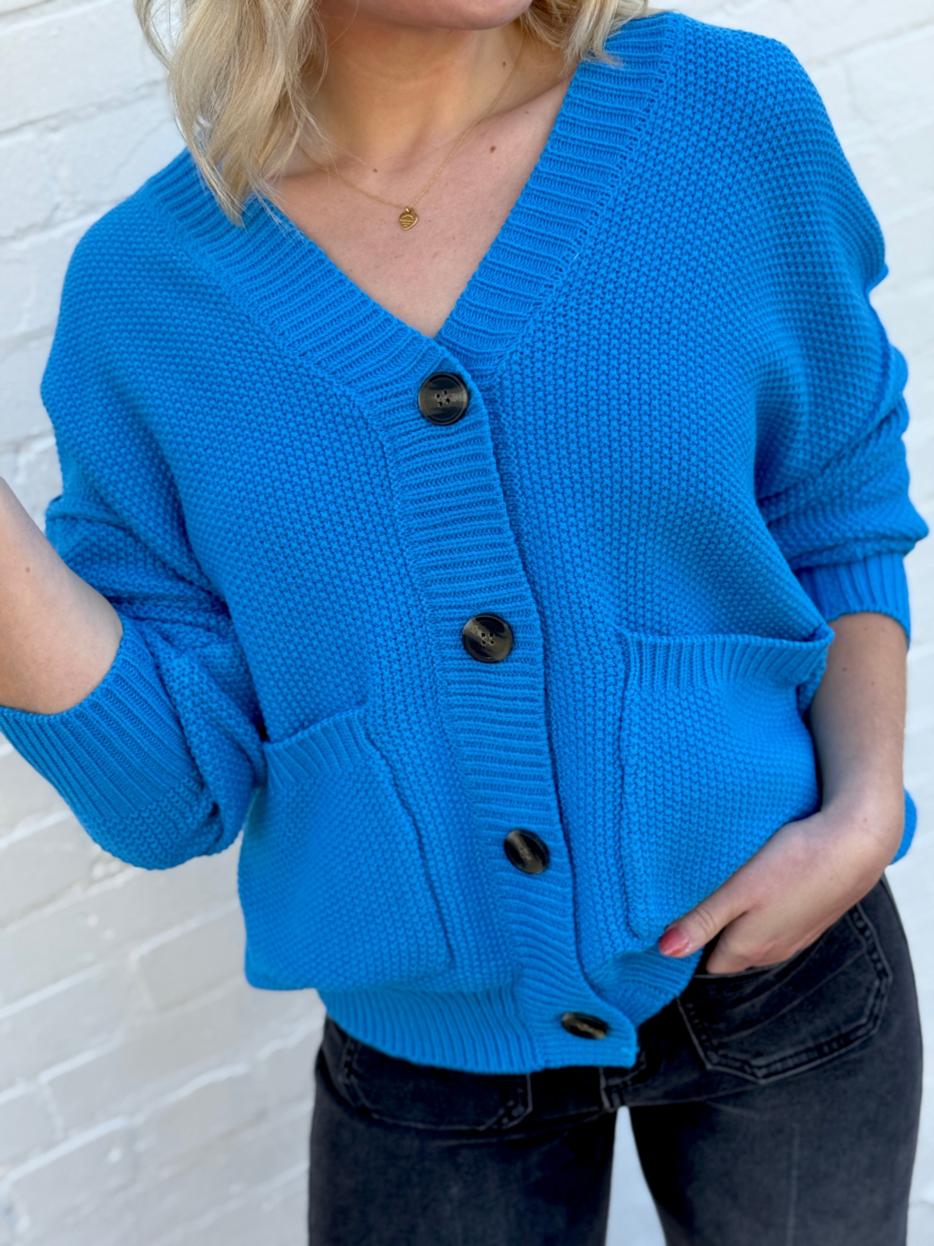 HYFVE Tops - Sweaters Button Front Oversized Cardigan In Ocean Blue