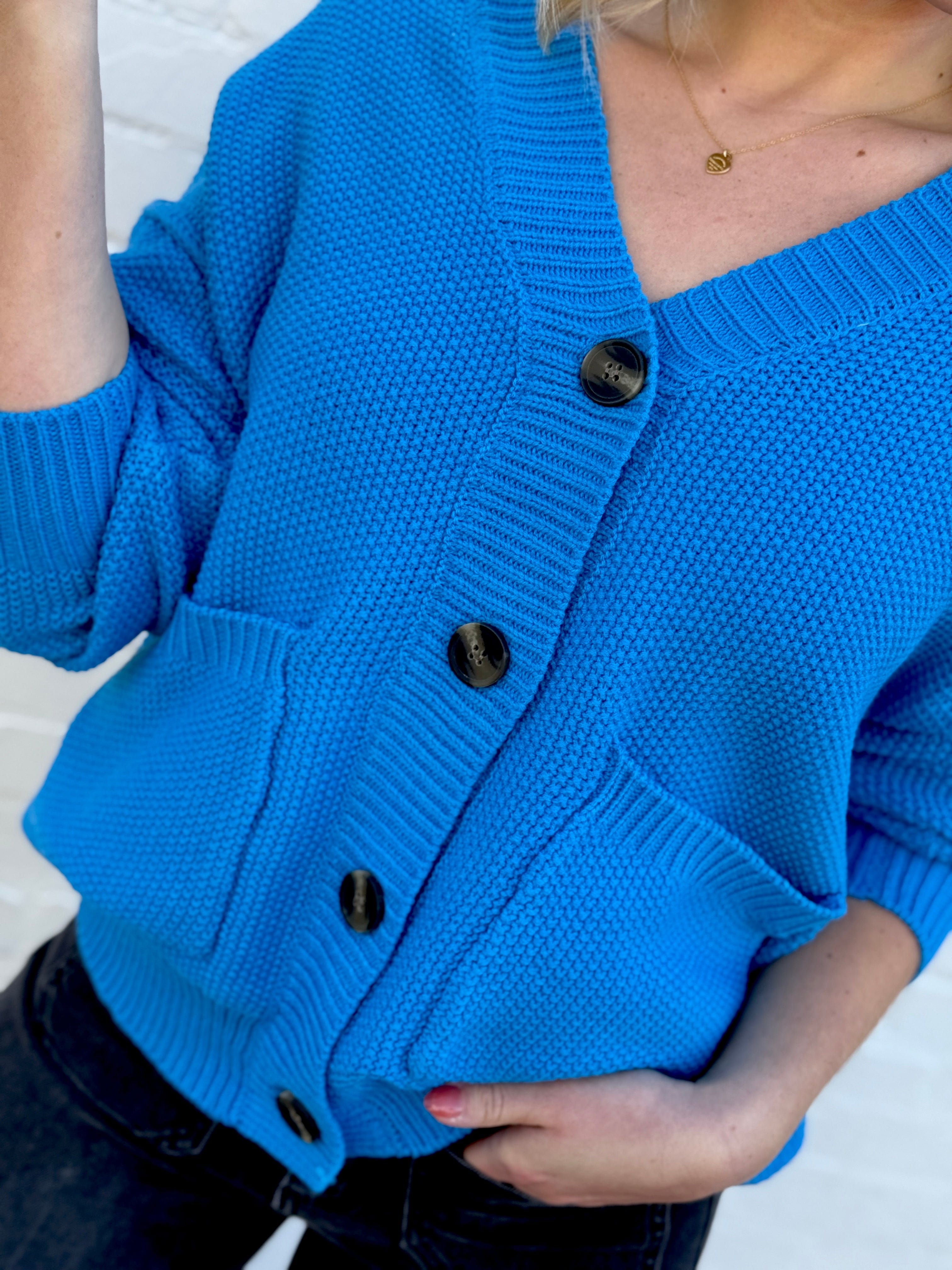 HYFVE Tops - Sweaters Button Front Oversized Cardigan In Ocean Blue
